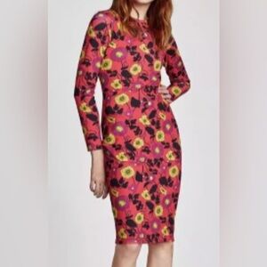 Zara Floral Bodycon Midi Dress SZ 8